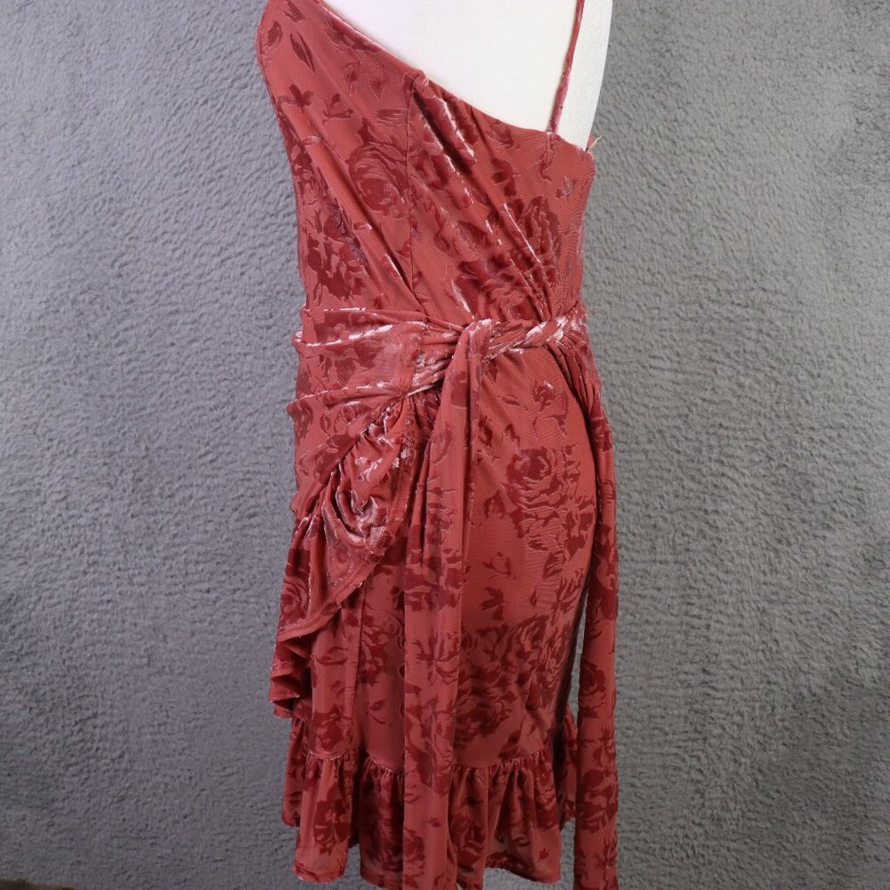 Free People Intimately Dress Womens Small Burgundy Floral Velvet Mini Ruffle - Picture 3 of 10